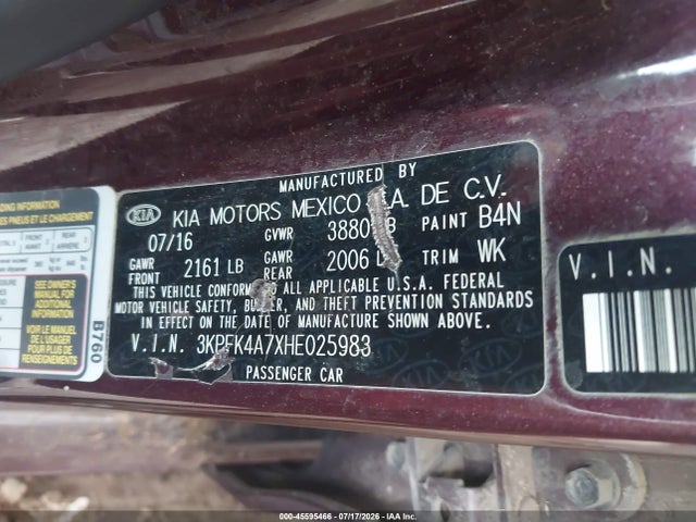 Aukcja sprzedaży 2017 Kia Forte Lx, vin: 3KPFK4A7XHE025983, numer aukcji: 45595466