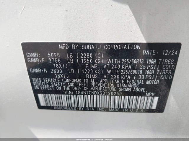 Продаж на аукціоні авто 2025 Subaru Outback Limited Xt, vin: 4S4BTGNDXS3190259, номер лоту: 45595469