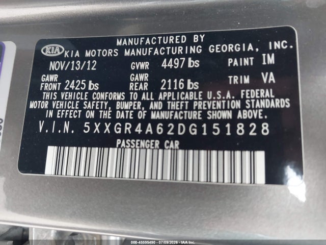 Aukcja sprzedaży 2013 Kia Optima Sx, vin: 5XXGR4A62DG151828, numer aukcji: 45595490