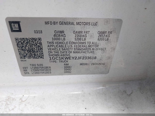 1GC1KWEY2JF233618 Chevrolet Silverado 2500hd Ltz