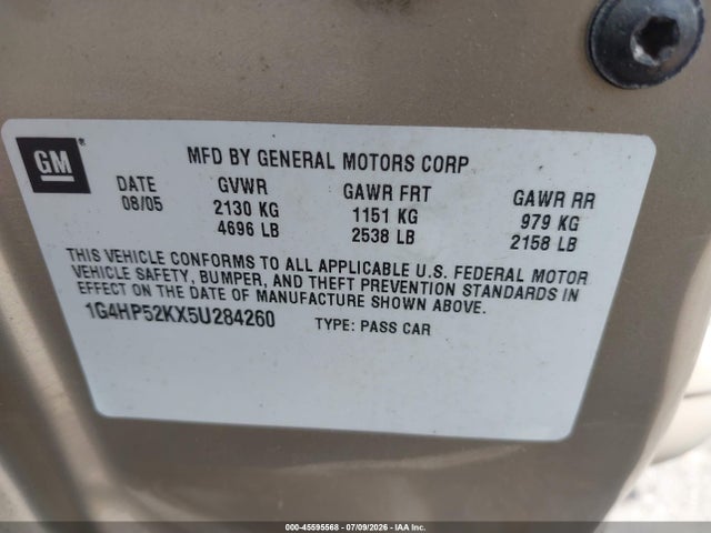 45595568 :رقم المزاد ، 1G4HP52KX5U284260 vin ، 2005 Buick Lesabre Custom مزاد بيع