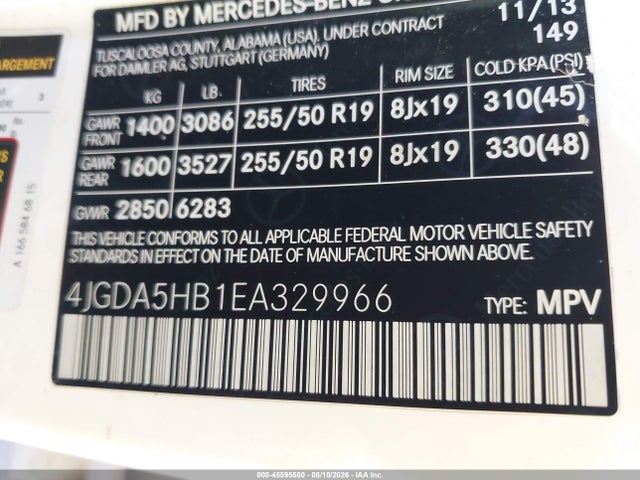 Aukcja sprzedaży 2014 Mercedes-benz Ml 350 4matic, vin: 4JGDA5HB1EA329966, numer aukcji: 45595580