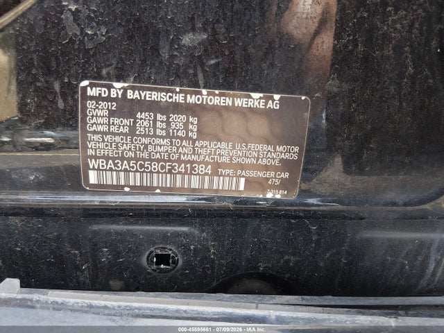 45595661 :رقم المزاد ، WBA3A5C58CF341384 vin ، 2012 Bmw 328i مزاد بيع