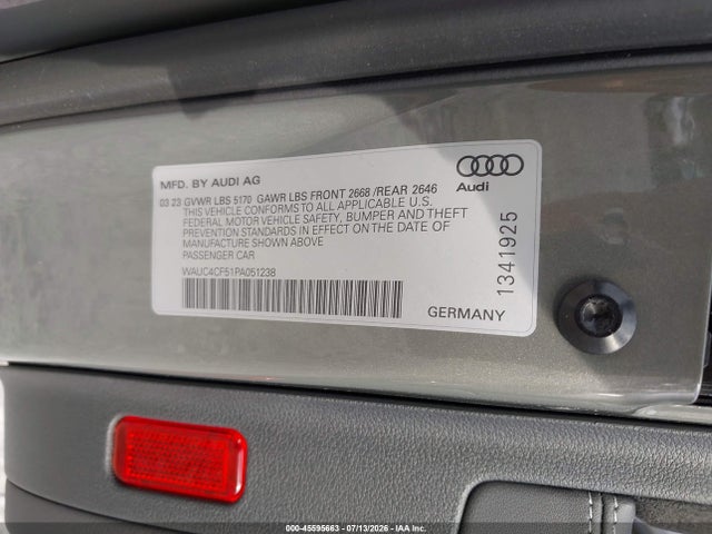 45595663 :رقم المزاد ، WAUC4CF51PA051238 vin ، 2023 Audi S5 Sportback Premium Plus Tfsi Quattro Tiptronic مزاد بيع