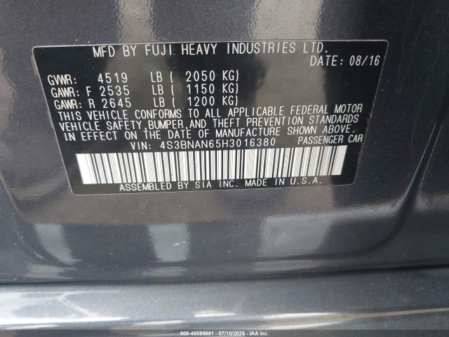 Subaru Legacy 2.5i Limited 2017 4S3BNAN65H3016380 Image 9