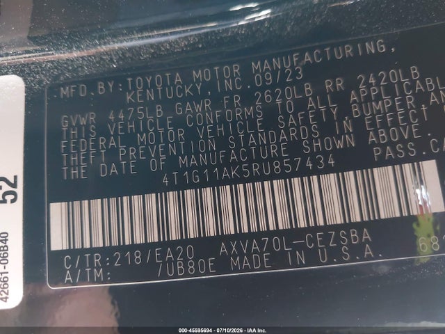 4T1G11AK5RU857434 Toyota CAMRY SE