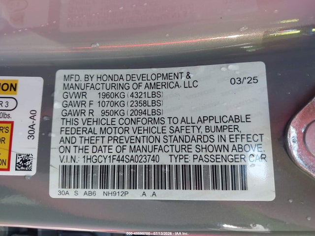 Honda ACCORD SE 2025 1HGCY1F44SA023740 Image 9