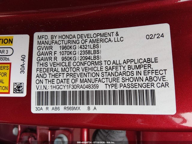 Honda ACCORD EX 2024 1HGCY1F30RA048359 Image 9