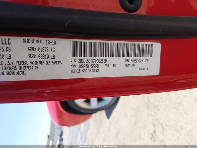 2010 Dodge Challenger R/t მანქანა იყიდება აუქციონზე, vin: 2B3CJ5DTXAH322638, აუქციონის ნომერი: 45595732