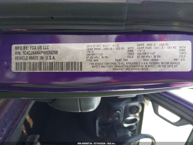 Продаж на аукціоні авто 2023 Jeep Wrangler 2-door Sport S 4x4, vin: 1C4GJXAN4PW534298, номер лоту: 45595734