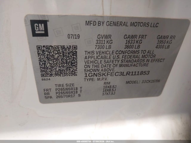 1GNSKFEC3LR111853 Chevrolet Tahoe 4wd Commercial Fleet