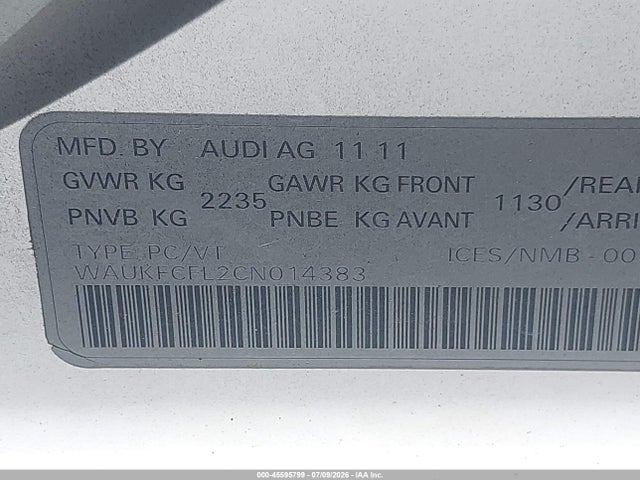 Aukcja sprzedaży 2012 Audi A4 2.0t Premium Plus, vin: WAUKFCFL2CN014383, numer aukcji: 45595799