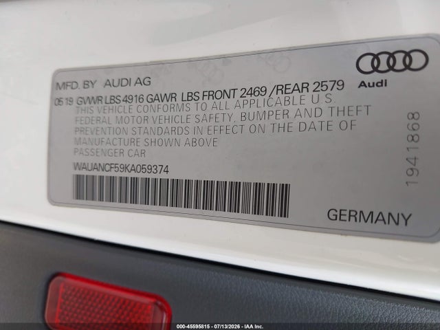 45595815 :رقم المزاد ، WAUANCF59KA059374 vin ، 2019 Audi A5 45 Premium مزاد بيع