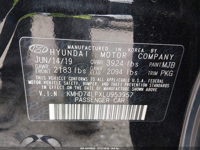 Aukcja sprzedaży 2020 Hyundai Elantra Se, vin: KMHD74LFXLU953957, numer aukcji: 45595824