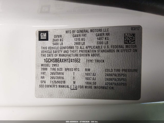 1GCHSBEAXH1241662 Chevrolet Colorado 2wd Wt