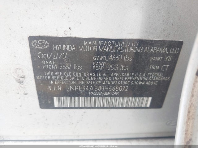 Продаж на аукціоні авто 2018 Hyundai Sonata Sport 2.0t, vin: 5NPE34AB8JH668072, номер лоту: 45595843