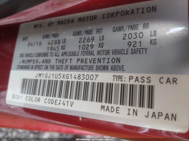 JM1GJ1U5XG1483007 Mazda Mazda6 I Sport