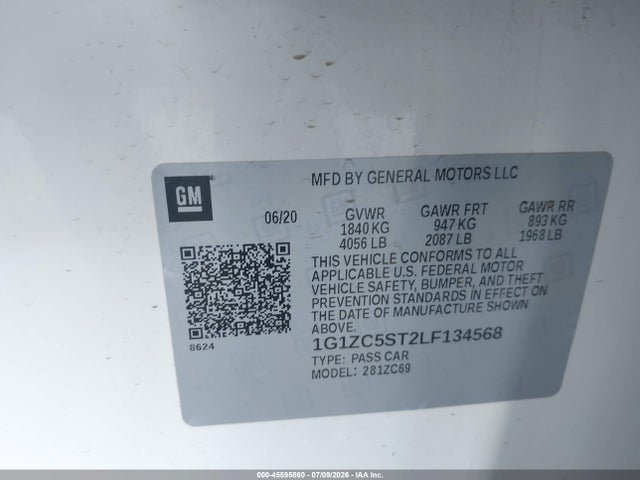 1G1ZC5ST2LF134568 Chevrolet Malibu Fwd 1fl