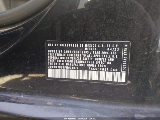 2023 Volkswagen Jetta 1.5t Sport მანქანა იყიდება აუქციონზე, vin: 3VWBM7BU3PM034072, აუქციონის ნომერი: 45595862