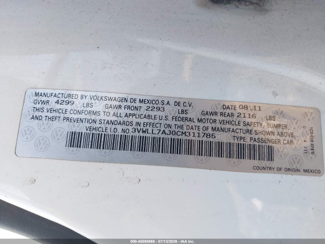 Продаж на аукціоні авто 2012 Volkswagen Jetta Tdi, vin: 3VWLL7AJ0CM311785, номер лоту: 45595868