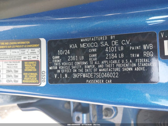 45595888 :رقم المزاد ، 3KPFW4DE7SE046022 vin ، 2025 Kia K4 Gt-line مزاد بيع