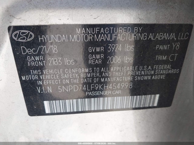 Hyundai ELANTRA SE 2019 5NPD74LF9KH454998 Image 9