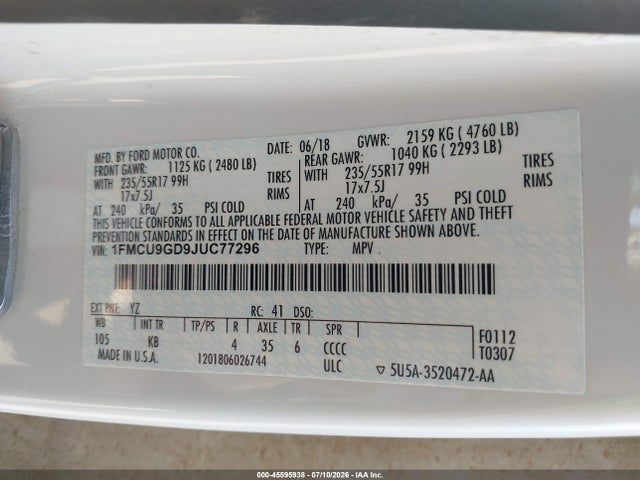 Ford ESCAPE SE 2018 1FMCU9GD9JUC77296 Image 9