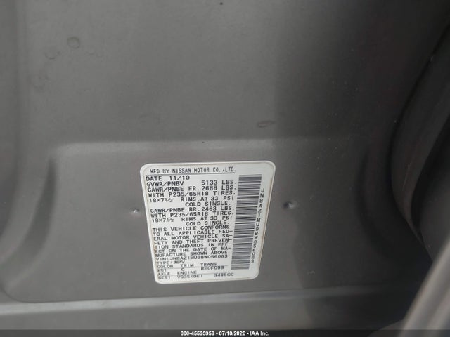 Продаж на аукціоні авто 2011 Nissan Murano S, vin: JN8AZ1MU9BW056083, номер лоту: 45595959