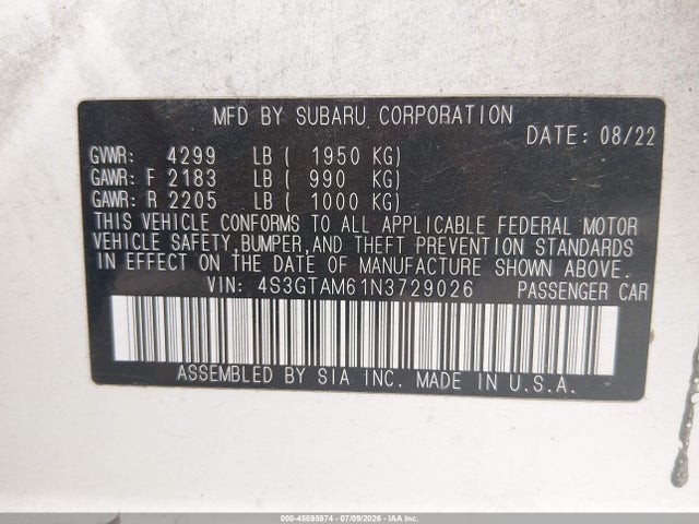 Продаж на аукціоні авто 2022 Subaru Impreza Sport 5-door, vin: 4S3GTAM61N3729026, номер лоту: 45595974