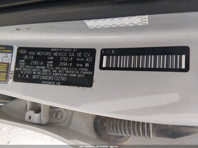 Продажа на аукционе авто 2019 Kia Forte Lxs, vin: 3KPF24AD3KE132760, номер лота: 45596011