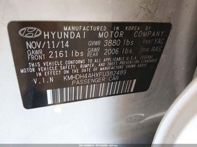 Продажа на аукционе авто 2015 Hyundai Elantra Sport, vin: KMHDH4AHXFU382489, номер лота: 45596015