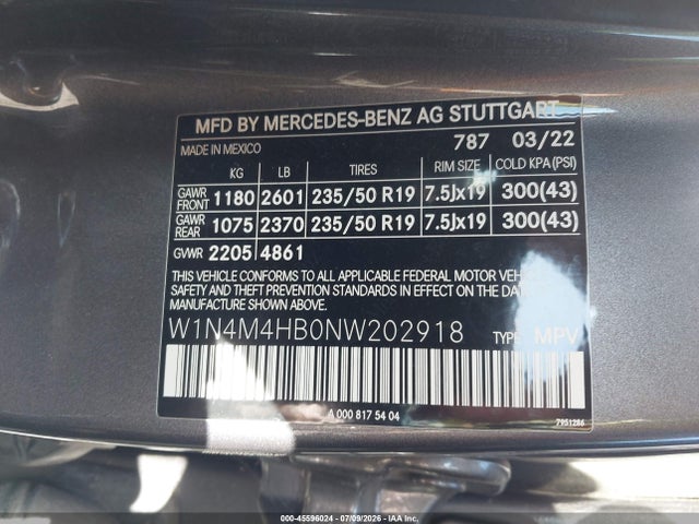 W1N4M4HB0NW202918 Mercedes-Benz Glb 250 4matic
