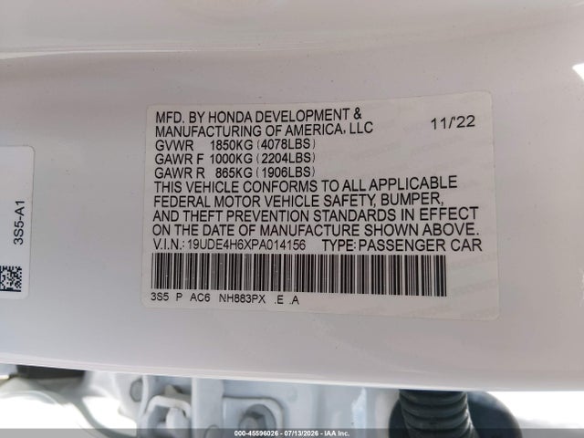 2023 Acura Integra A-spec Technology მანქანა იყიდება აუქციონზე, vin: 19UDE4H6XPA014156, აუქციონის ნომერი: 45596026