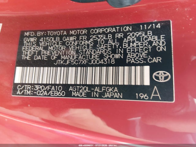 Aukcja sprzedaży 2015 Scion Tc, vin: JTKJF5C7XFJ004318, numer aukcji: 45596031