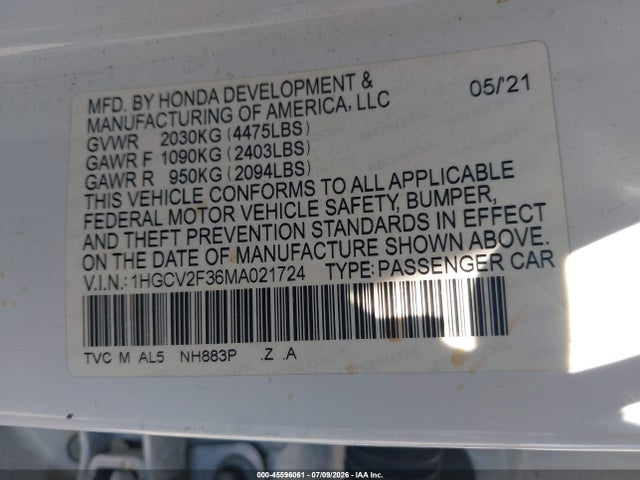 1HGCV2F36MA021724 Honda Accord Sport 2.0t