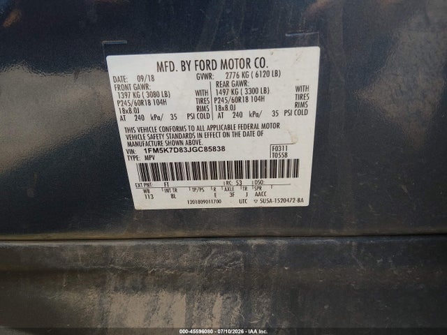 Ford EXPLORER XLT 2018 1FM5K7D83JGC85838 Image 9