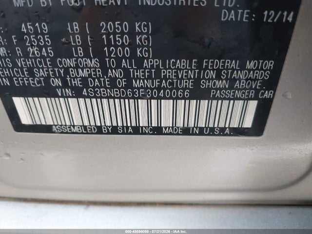 4S3BNBD63F3040066 Subaru Legacy 2.5i Premium