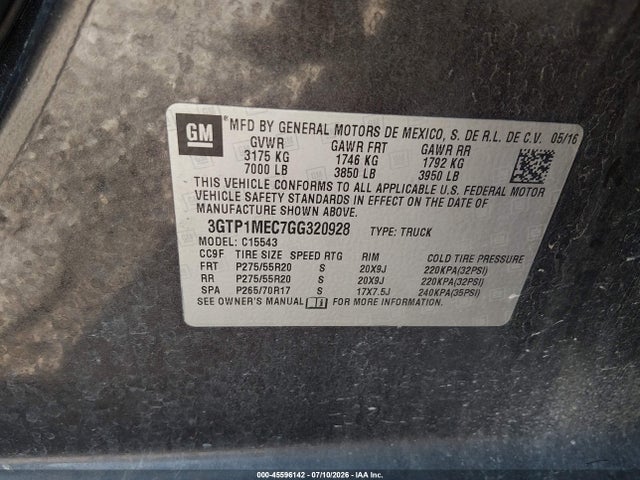 Продажа на аукционе авто 2016 Gmc Sierra 1500 Sle, vin: 3GTP1MEC7GG320928, номер лота: 45596142