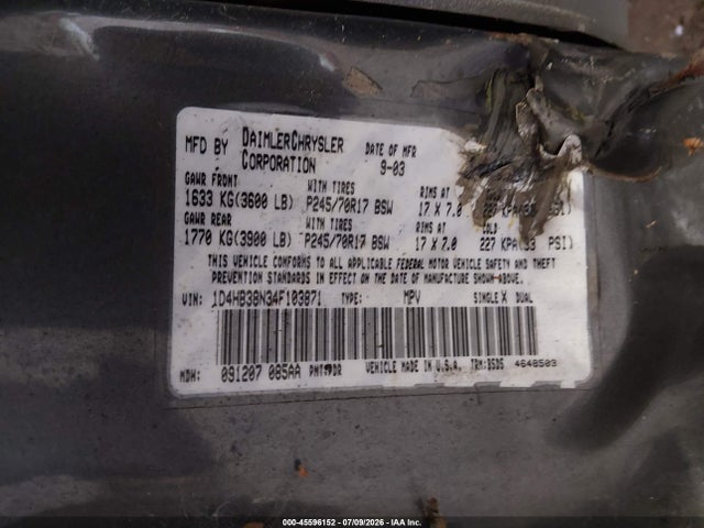 Продаж на аукціоні авто 2004 Dodge Durango St, vin: 1D4HB38N34F103871, номер лоту: 45596152