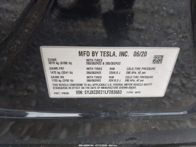 5YJXCDE21LF283683 Tesla Model X Long Range Dual Motor All-wheel Drive/long Range Plus Dual Motor All-wheel Drive