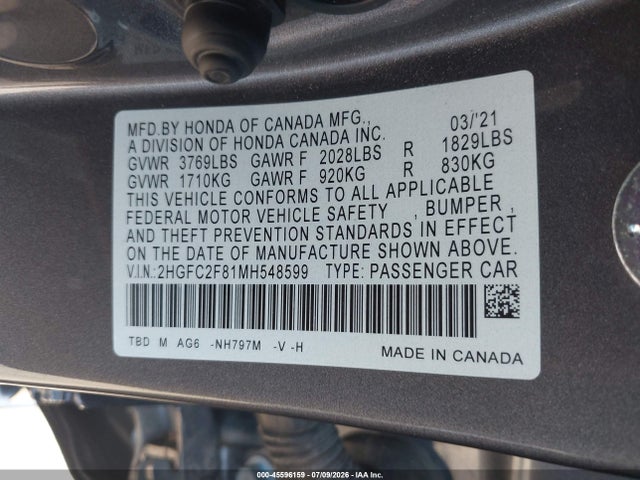 Honda Civic Sport 2021 2HGFC2F81MH548599 Image 9