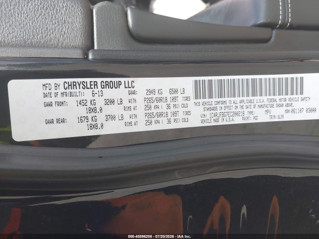 2014 Jeep Grand Cherokee Limited მანქანა იყიდება აუქციონზე, vin: 1C4RJFBG7EC200218, აუქციონის ნომერი: 45596208