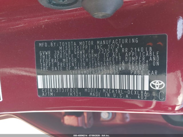 Toyota COROLLA LE 2025 5YFB4MDE6SP257635 Image 9