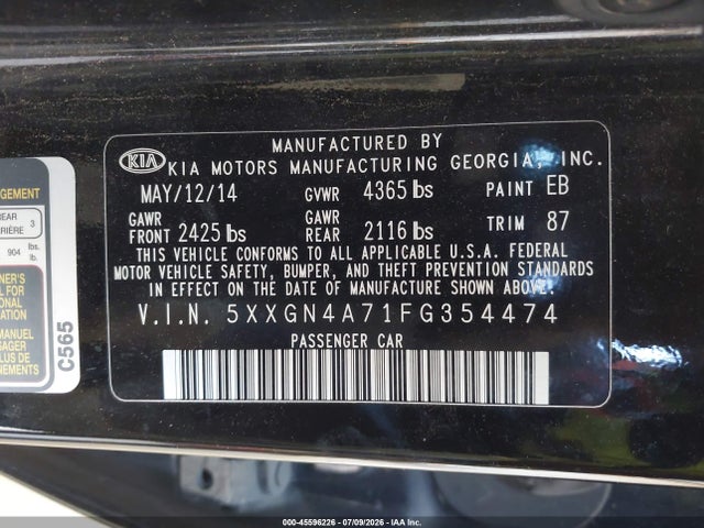 KIA OPTIMA EX 2015 5XXGN4A71FG354474 Image 9