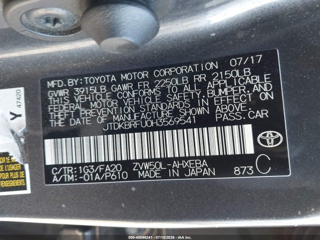 Toyota Prius Two 2017 JTDKBRFU0H3569541 Image 9