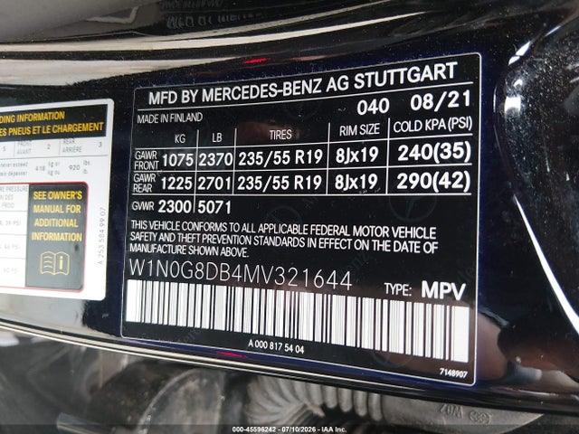 Продажа на аукционе авто 2021 Mercedes-benz Glc 300 Suv, vin: W1N0G8DB4MV321644, номер лота: 45596242