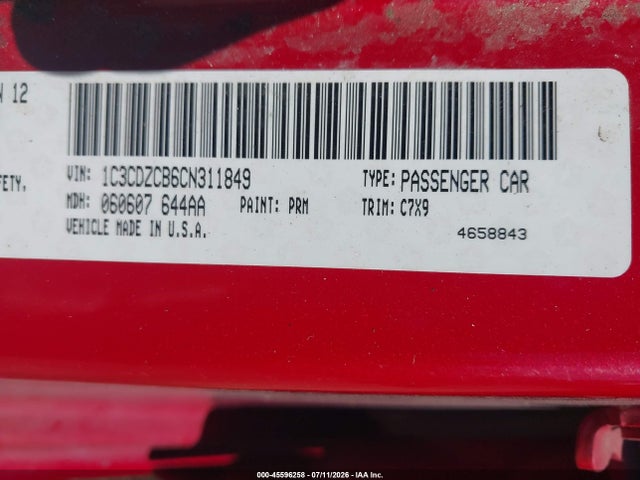 Продажа на аукционе авто 2012 Dodge Avenger Sxt, vin: 1C3CDZCB6CN311849, номер лота: 45596258