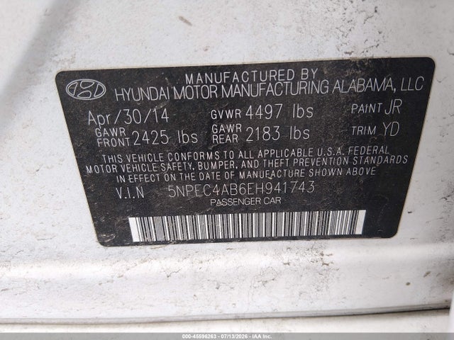 Продажа на аукционе авто 2014 Hyundai Sonata Limited 2.0t, vin: 5NPEC4AB6EH941743, номер лота: 45596263