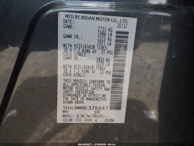 Продажа на аукционе авто 2013 Infiniti Jx35, vin: 5N1AL0MM0DC326647, номер лота: 45596271