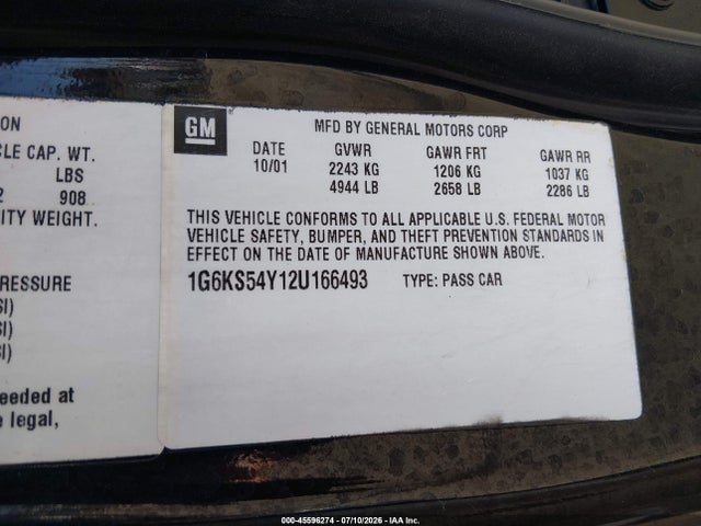 Продажа на аукционе авто 2002 Cadillac Seville Sls, vin: 1G6KS54Y12U166493, номер лота: 45596274